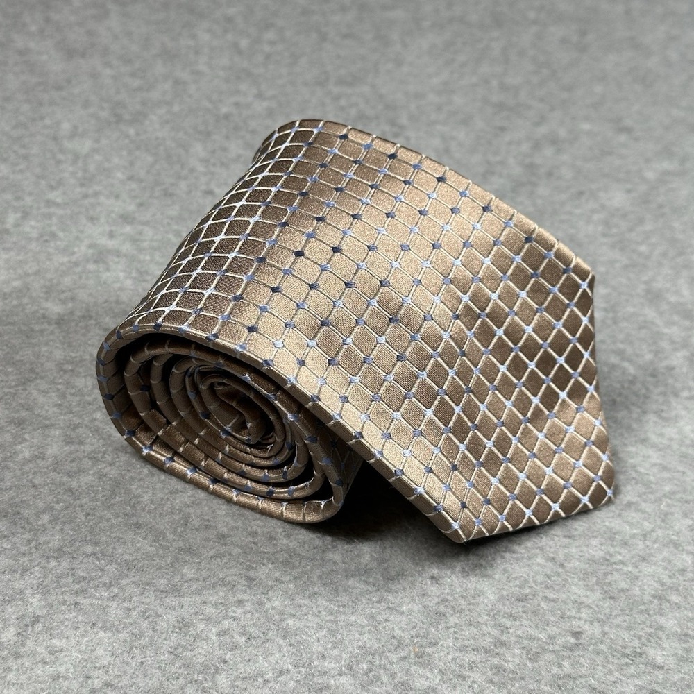 Metropolitan Lord & Taylor Silk Tie Bronze Blue Geometric Hand Sewn 58x3.6in